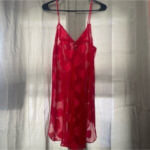 Inner most vintage Red Sheer Valentines Heart Babydoll chemise size large